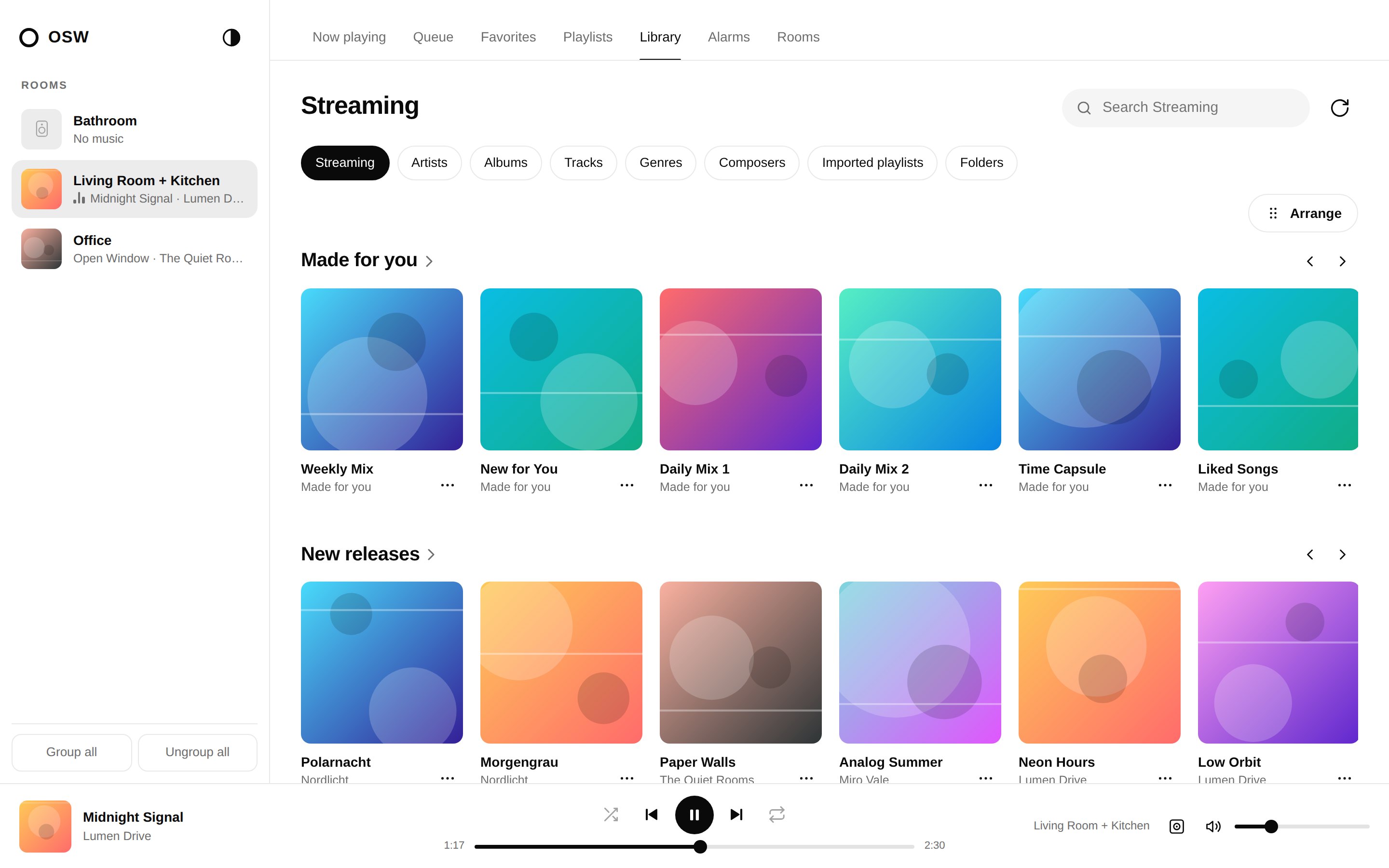 Music service home page, light