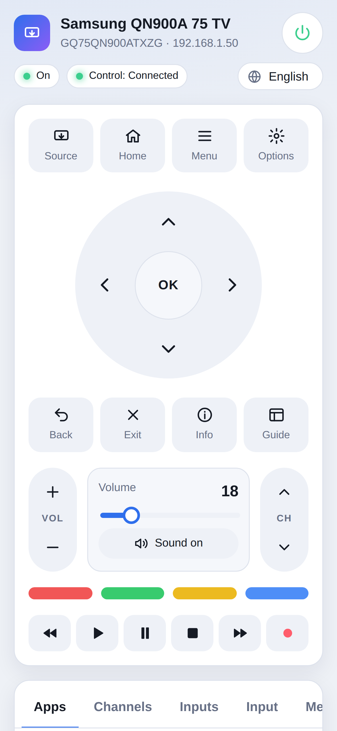 Remote on a smartphone, light theme